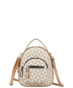 Fashion Monogram Zipper Design Oval Backpack 007-1003 TAUPE